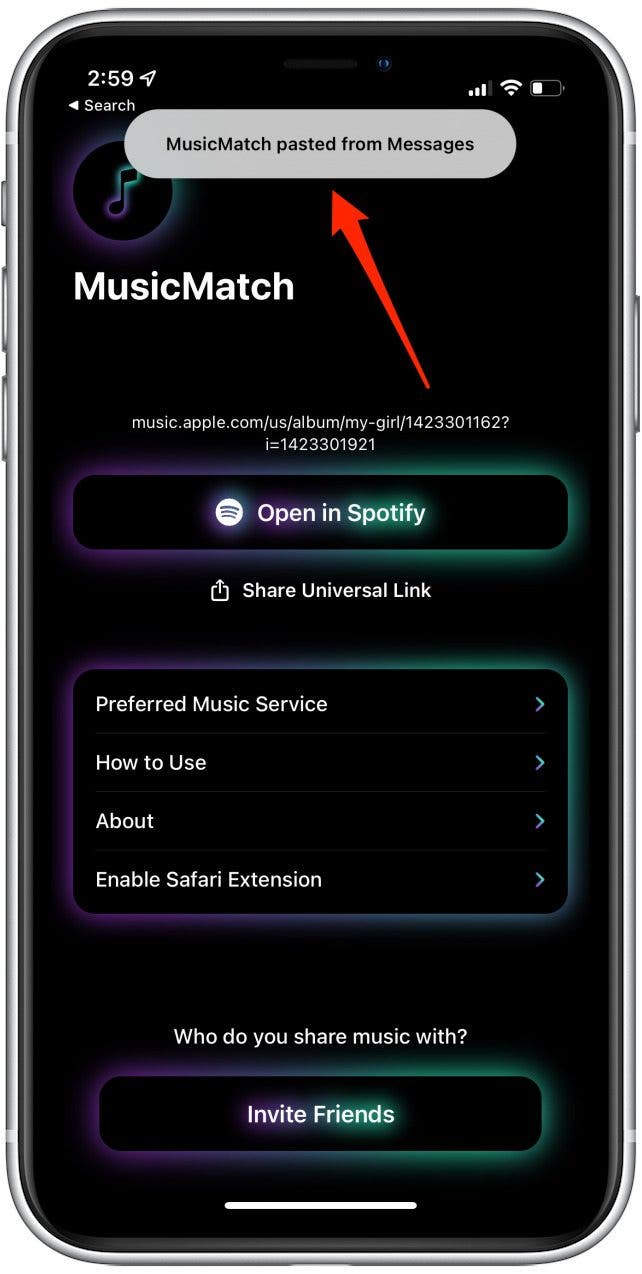 Paste code from Spotify into the MusicMatch app