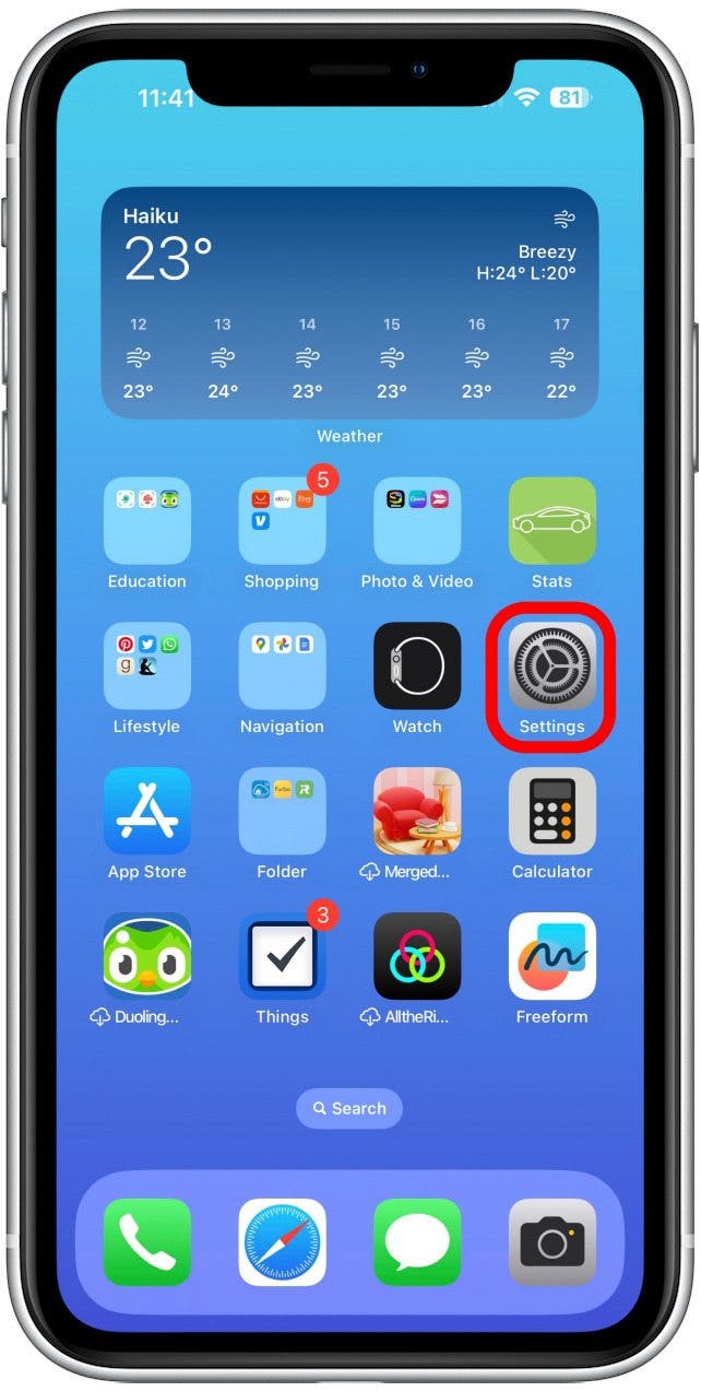 To check your HomePod handoff, open Settings on your iPhone.