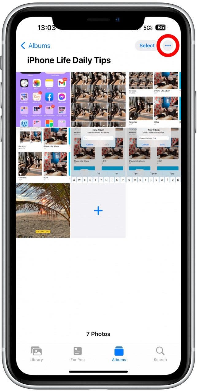 Open the album and tap the More button.