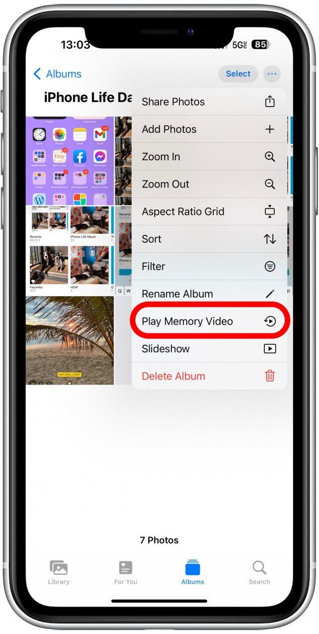 Tap Play Memory Video.