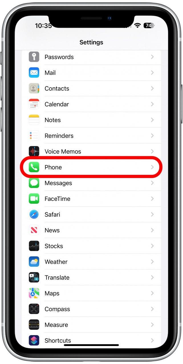 Scroll down and tap Phone.
