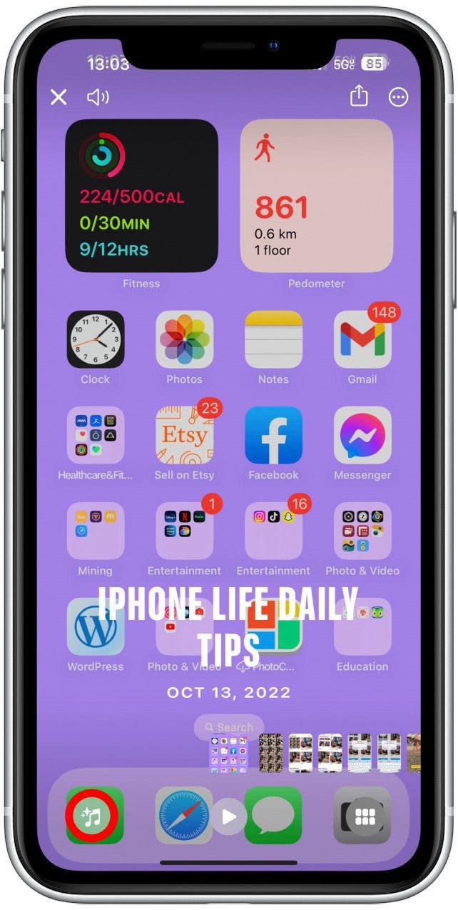 First tap the Music icon in the bottom left corner.