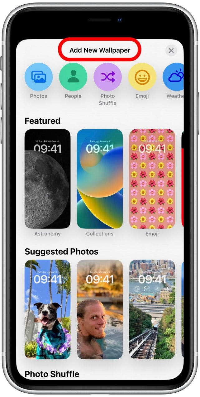 Here you’ll see the entire Add New Wallpaper menu.
