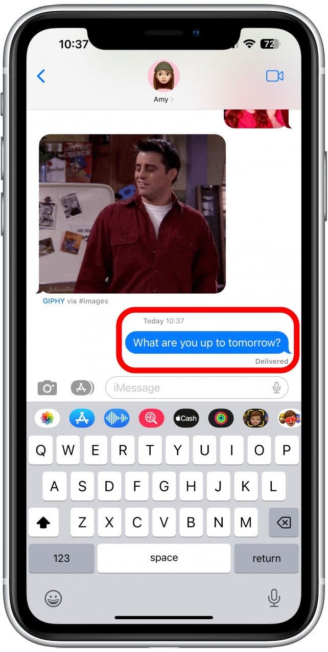 Tap and hold the text message.