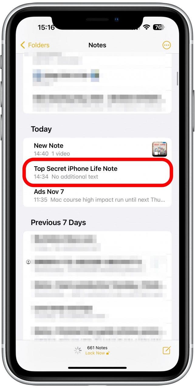 Then navigate to the Notes folder (if your Notes app does not automatically open to it).