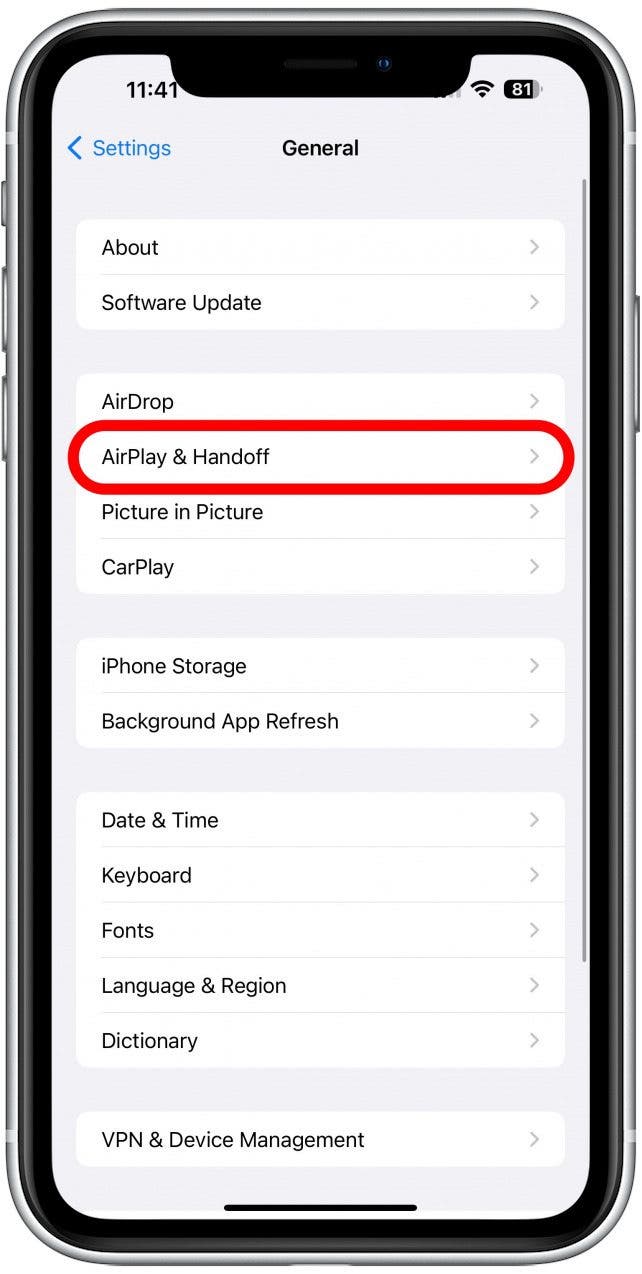 Next, tap AirPlay & Handoff.