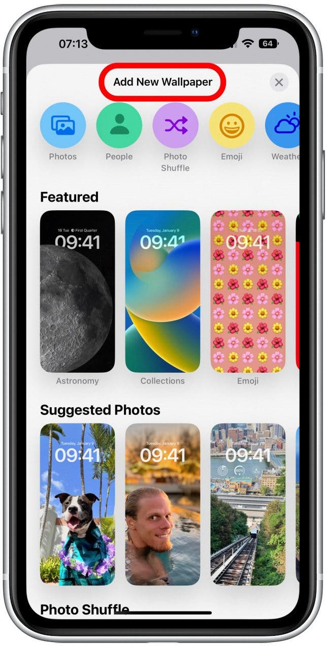 Here you’ll see the Add New Wallpaper menu.