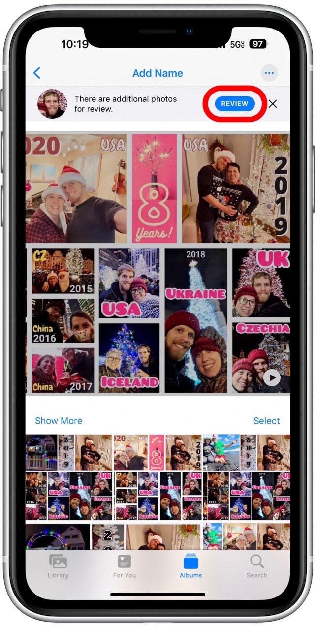 If you see the option to review additional photos of this person, tap REVIEW.