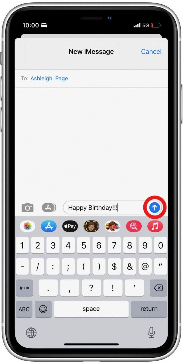 How to Send Confetti on iPhone Step 6 - Long Press Send