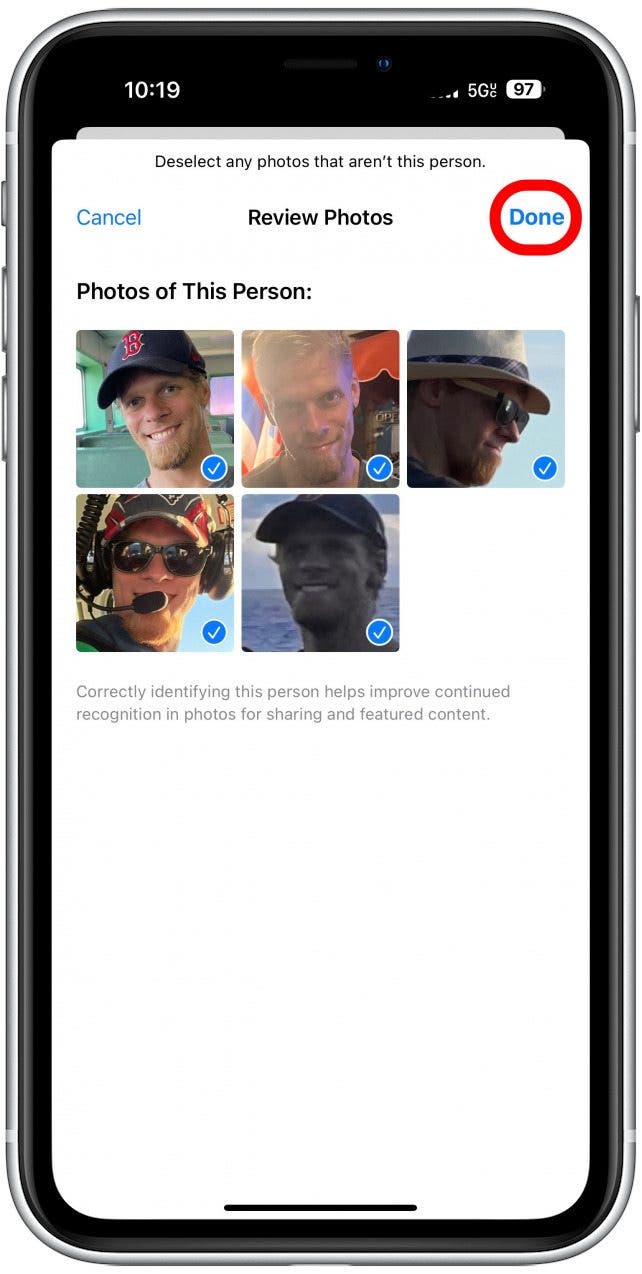 Once you have picked out all the images of the right person, tap Done.