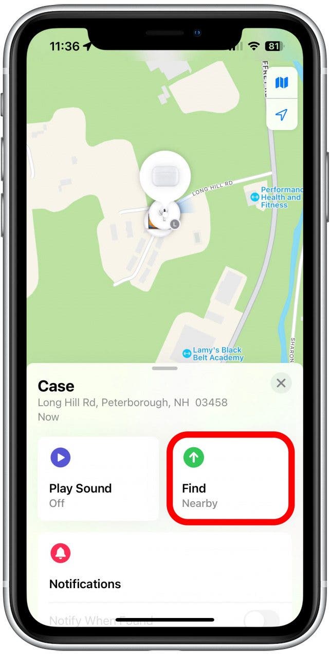 tap find how to find your airpods if they are offline