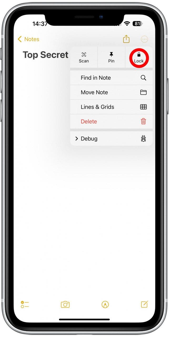 Tap the Lock icon to lock that note. 