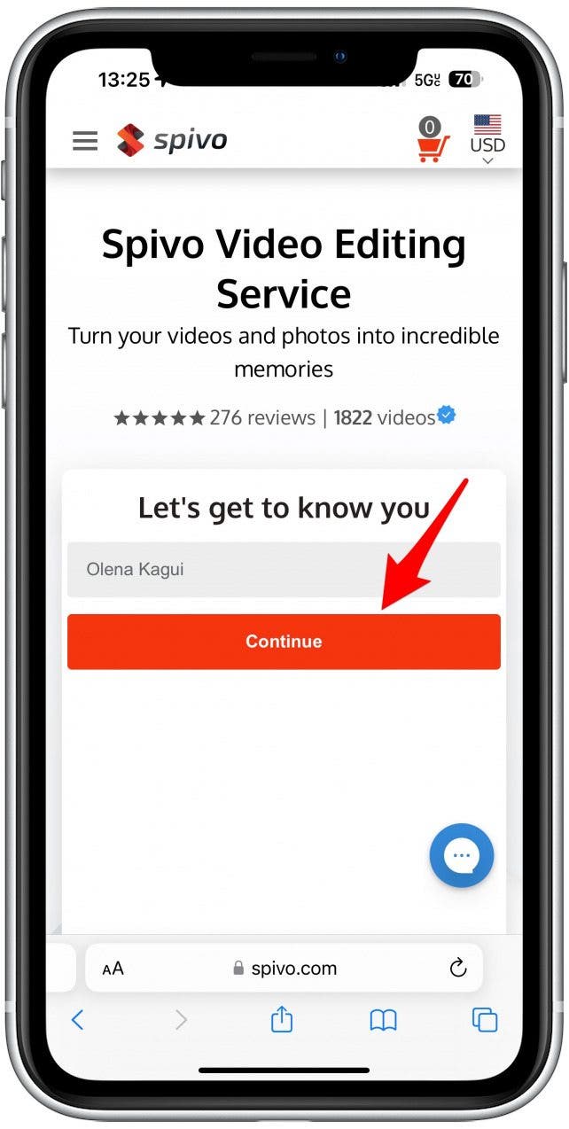 Type your name, then tap Continue.