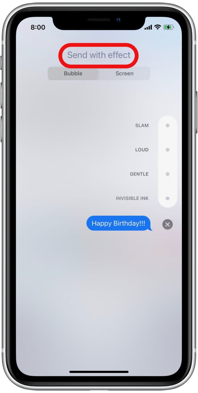 How to Send Confetti on iPhone Step 7 - Send with Effect Screen