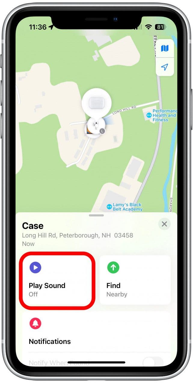 tap play sound how to find lost airpods that are offline