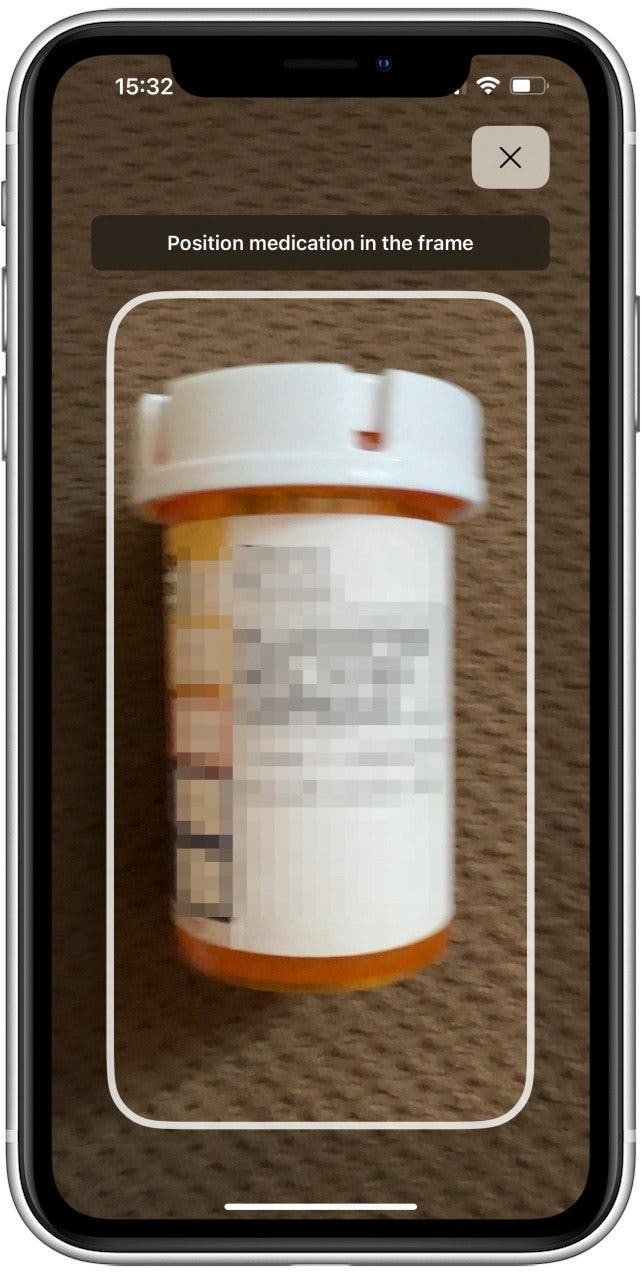 Position your camera over the medication as instructed. It should scan it really quickly.
