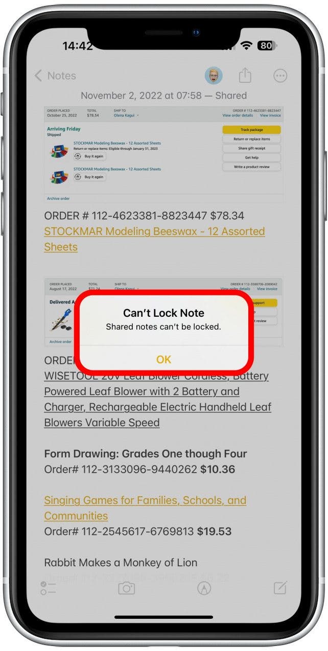 How to lock top notes on iphone