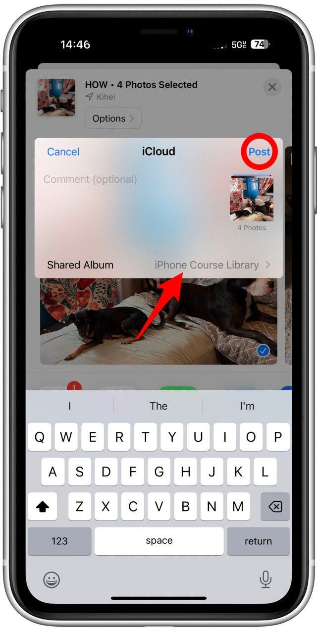f you select Post, the photos will be added to it.