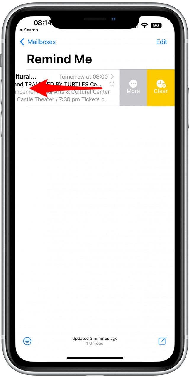 Swipe left over the email you wish to cancel a reminder for.