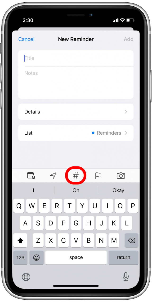 Tap hashtag icon