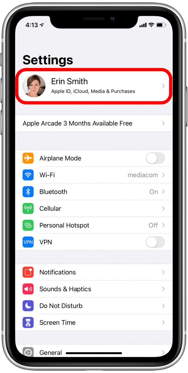 Tap on your Apple ID profile at the top