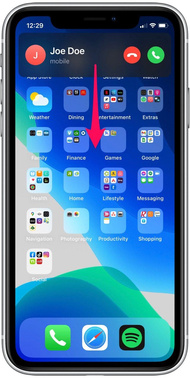 Swipe down on incoming call notification
