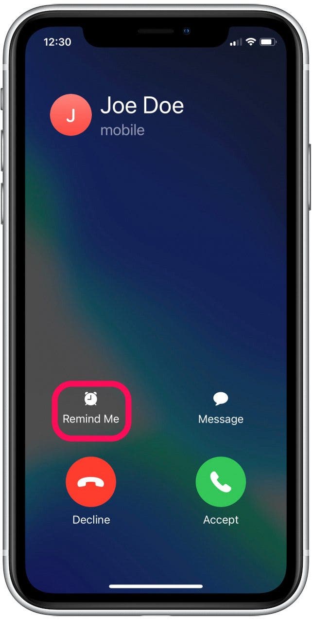 Select Remind Me to be reminded to call the caller back later