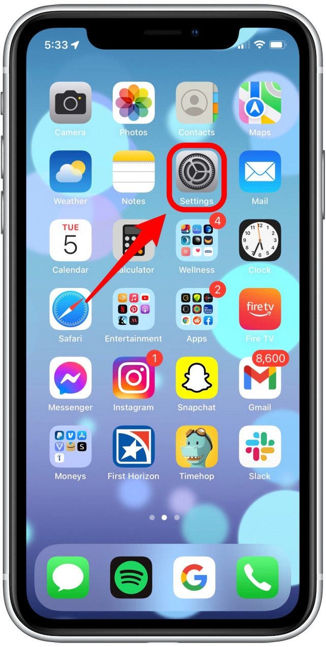 Go back to Settings on iPhone