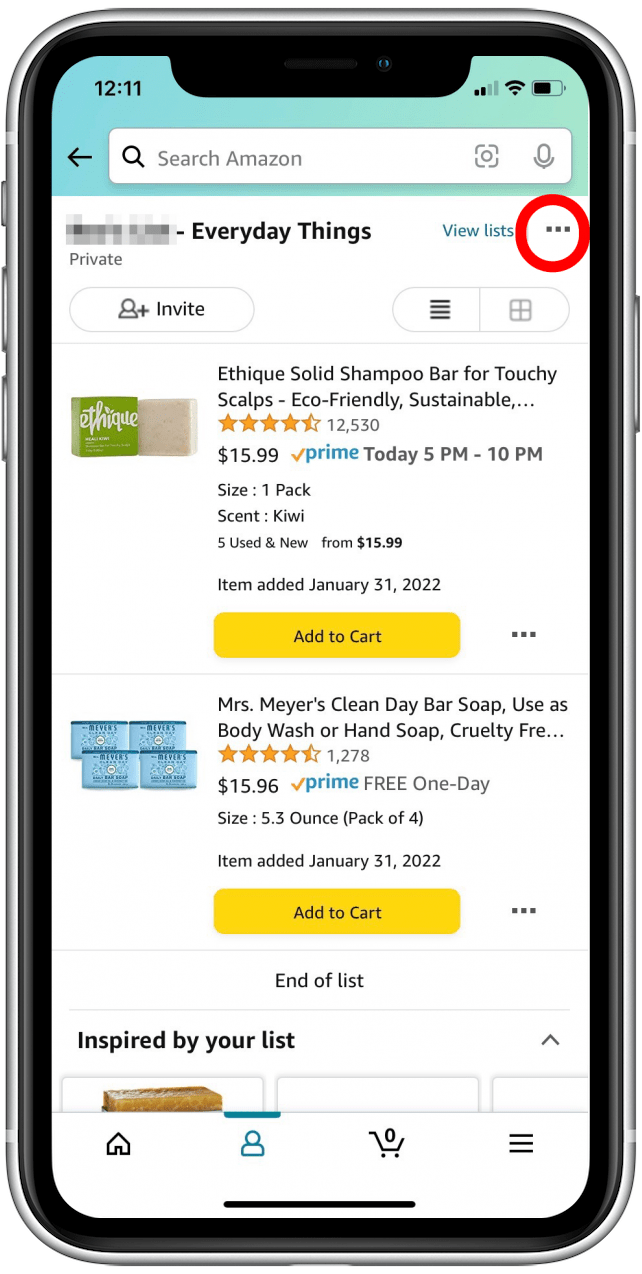 Accessing Amazon wish list settings