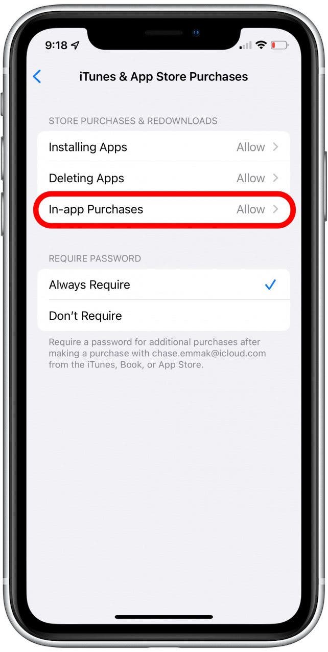 tap itunes & app purchases for itunes purchases settings