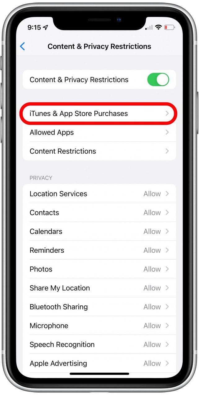 tap itunes & app purchases for itunes purchases settings
