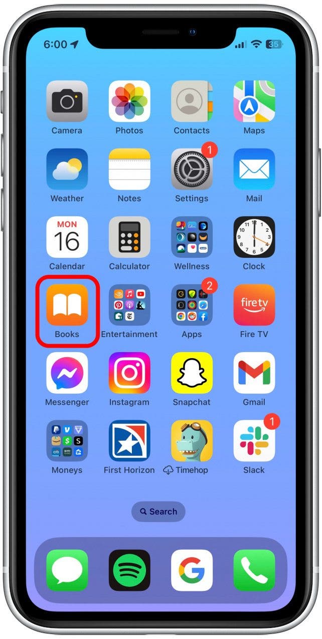 On your iPhone, open the Books app.