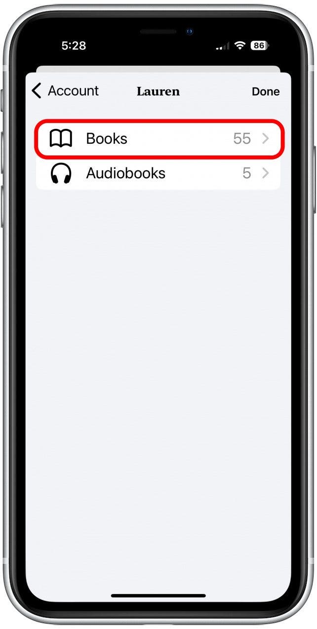 From here, if the person has multiple kinds of book formats, select either Books or Audiobooks as you like.