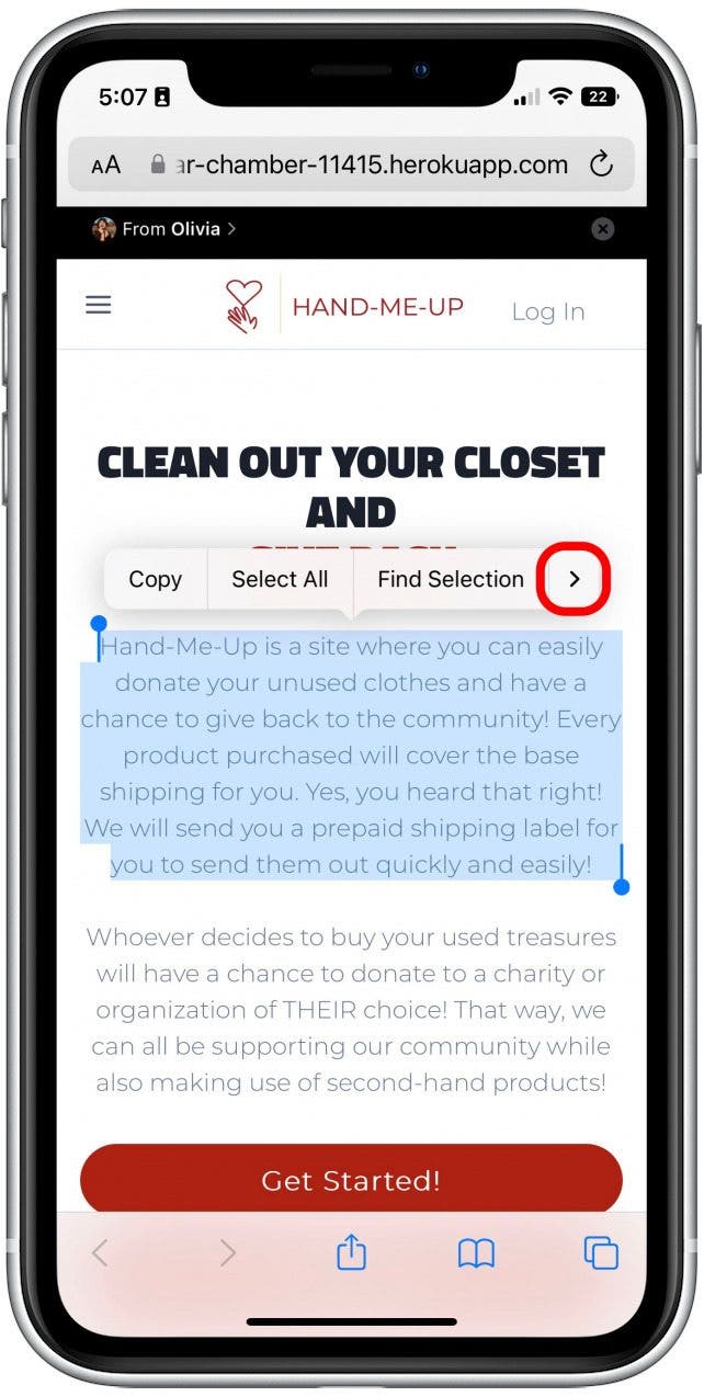 Tap the arrow on the right of the menu.