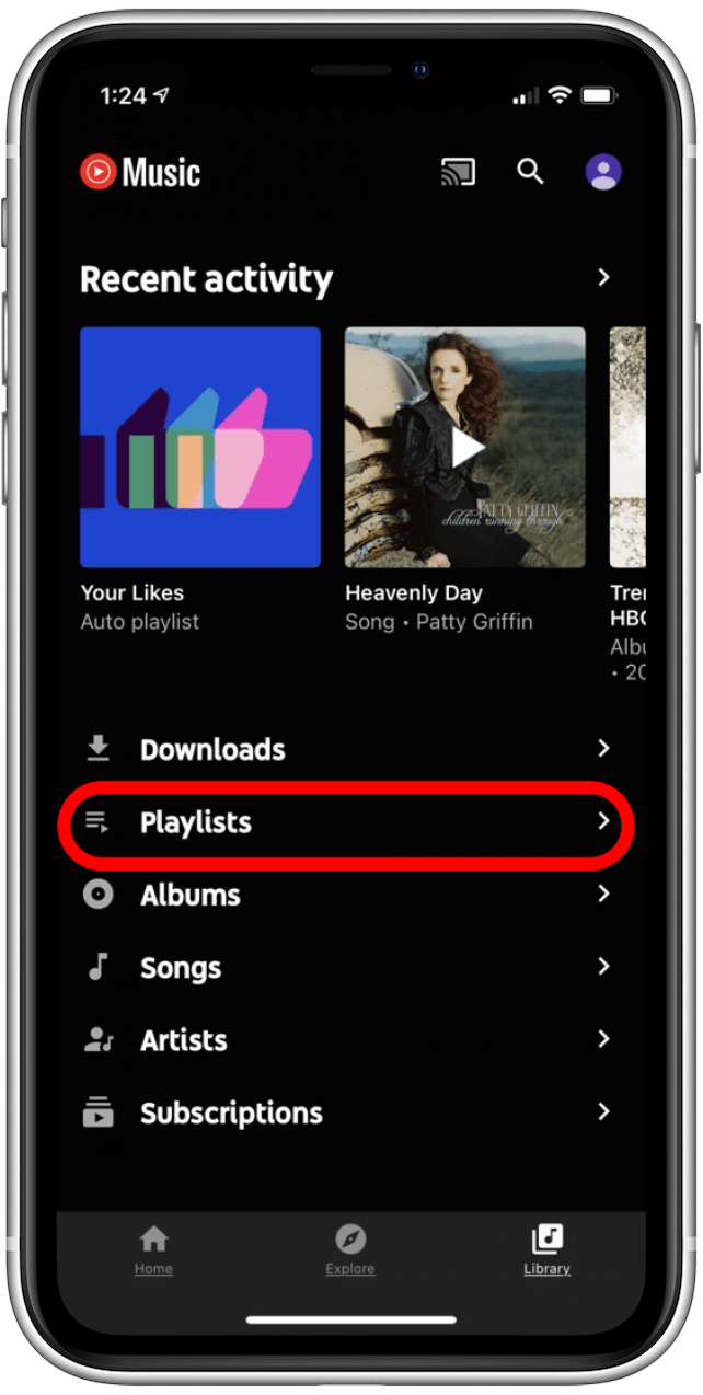 Select the Playlist view on your YouTube Music App.