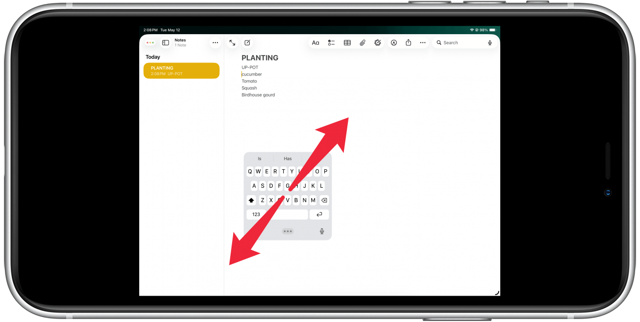 reverse pinch to close ipad floating keyboard