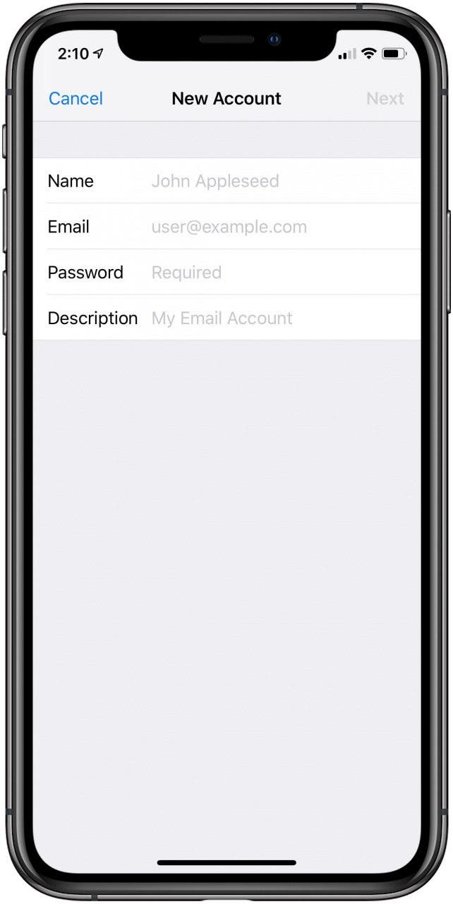 how to add new email address to iphone mail app