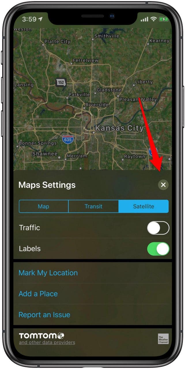 switch to satellite view in apple maps