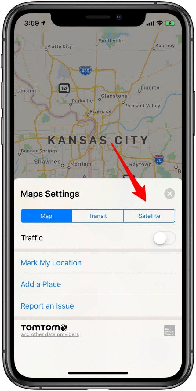 to satellite view in apple maps on