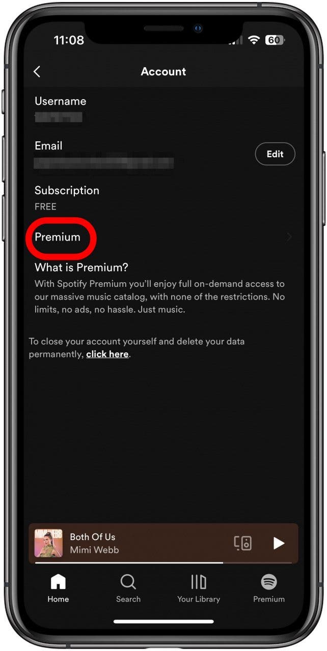 tap premium spotify says no internet connection