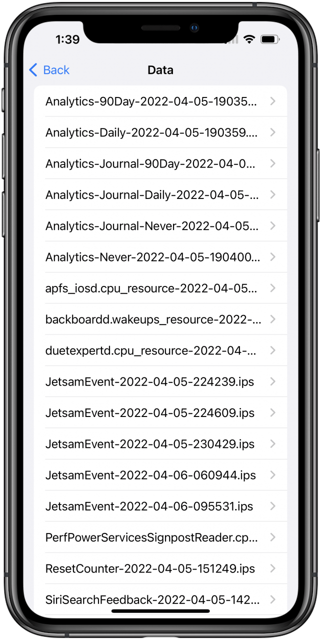 Analytics Data logs list