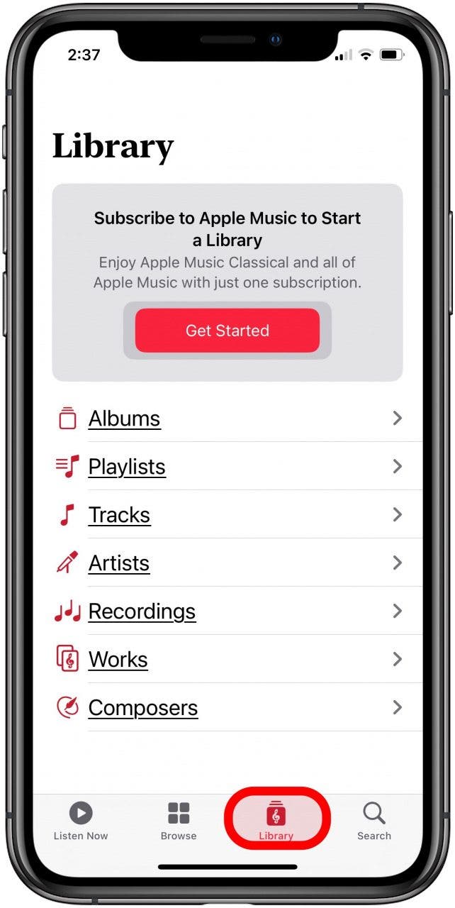 apple music classical app library tab