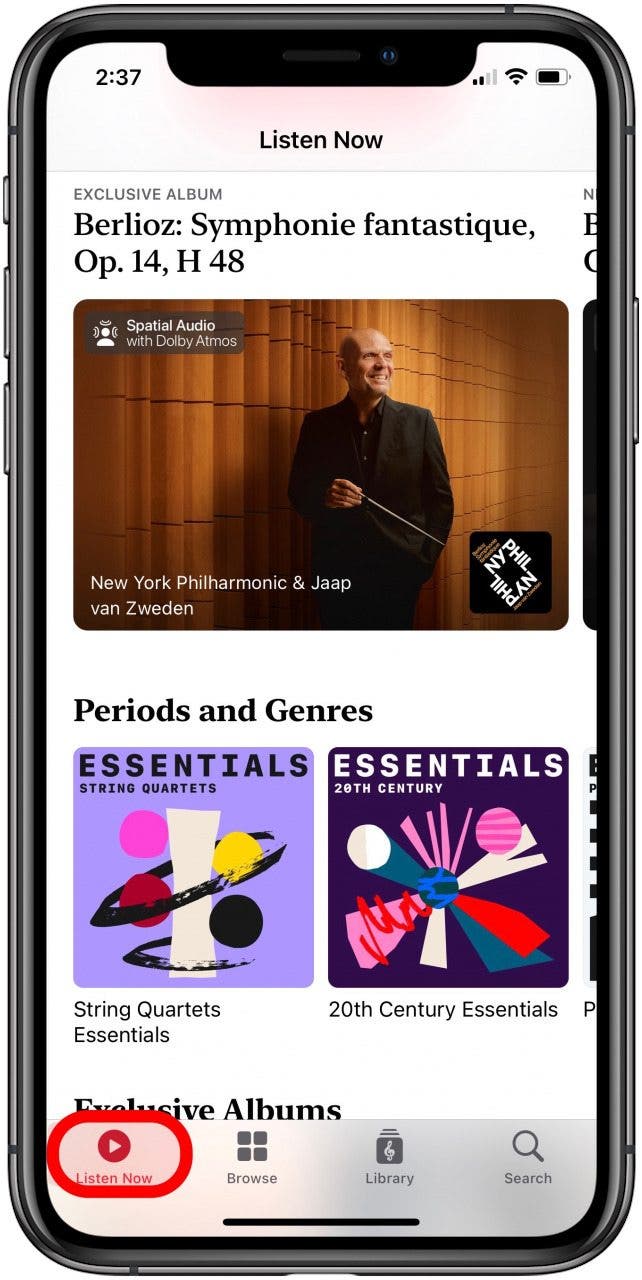 apple music classical app listen now tab