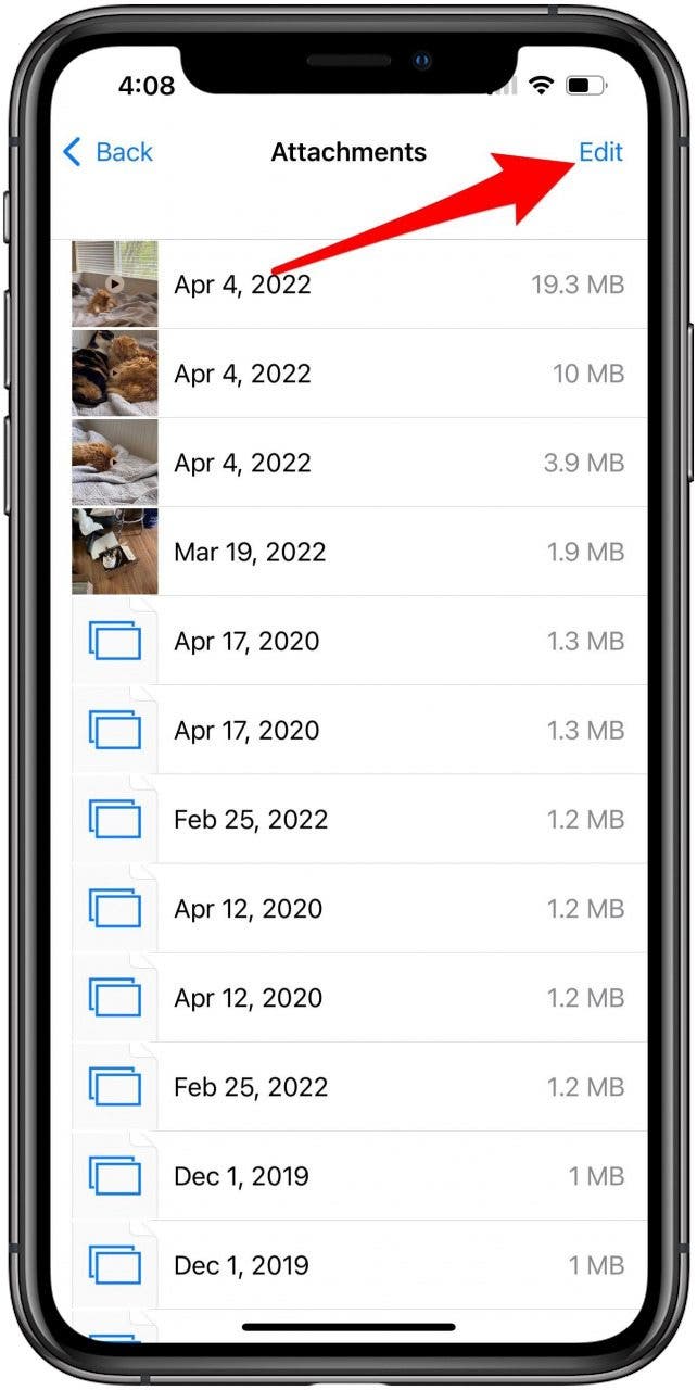 Attachments list with Edit button marked
