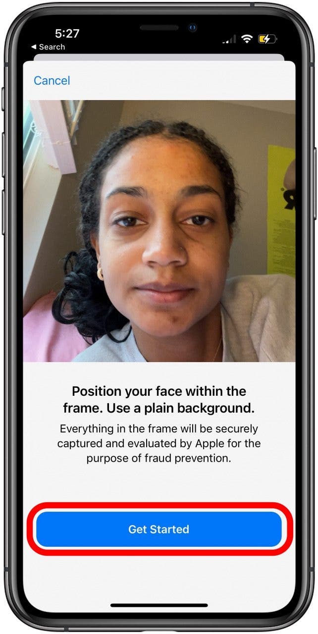 click get started to scan your face