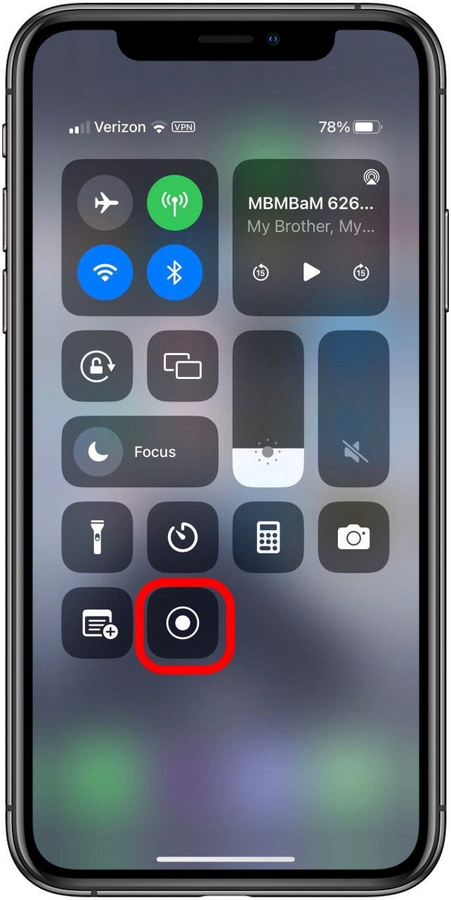 Control Center with the Screen Recording button marked.