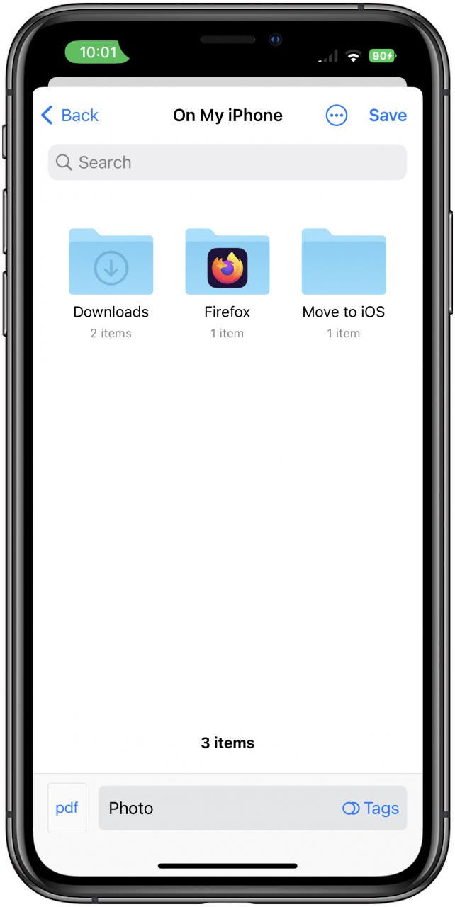 File picker screen to save PDF.