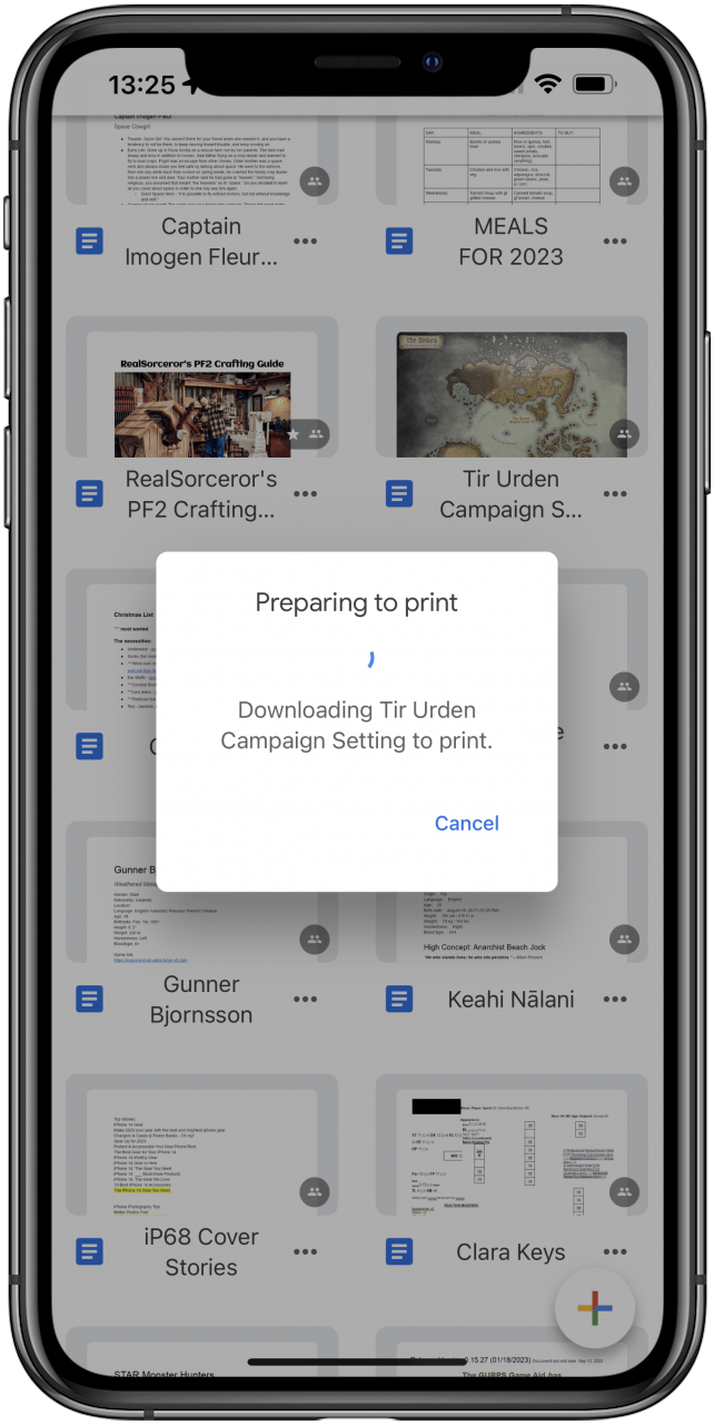 google doc may need to download to iphone before printing
