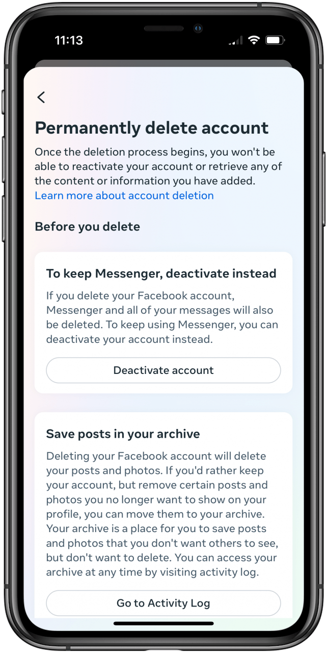 how to delete a facebook account on iphone review options