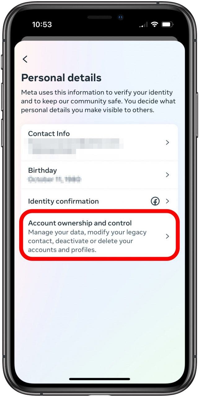 how to delete facebook on iphone tap account ownership and control